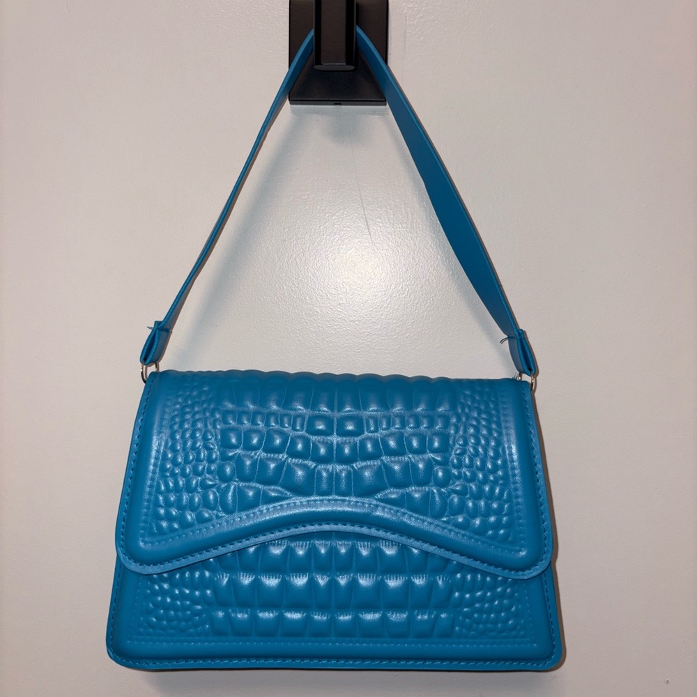 Blue Crocodile-Embossed Women's Bag